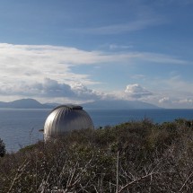Observatory on Punta Falcone (close to Piombino) with the island Elba in the back